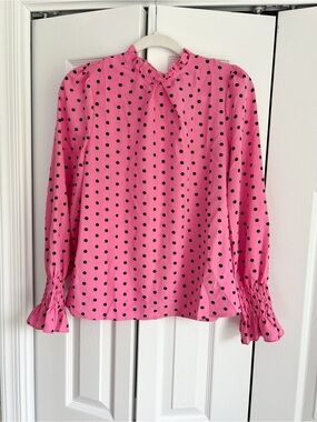 NWOT Large Pink Polka Dot Long-Sleeve Women's Blouse